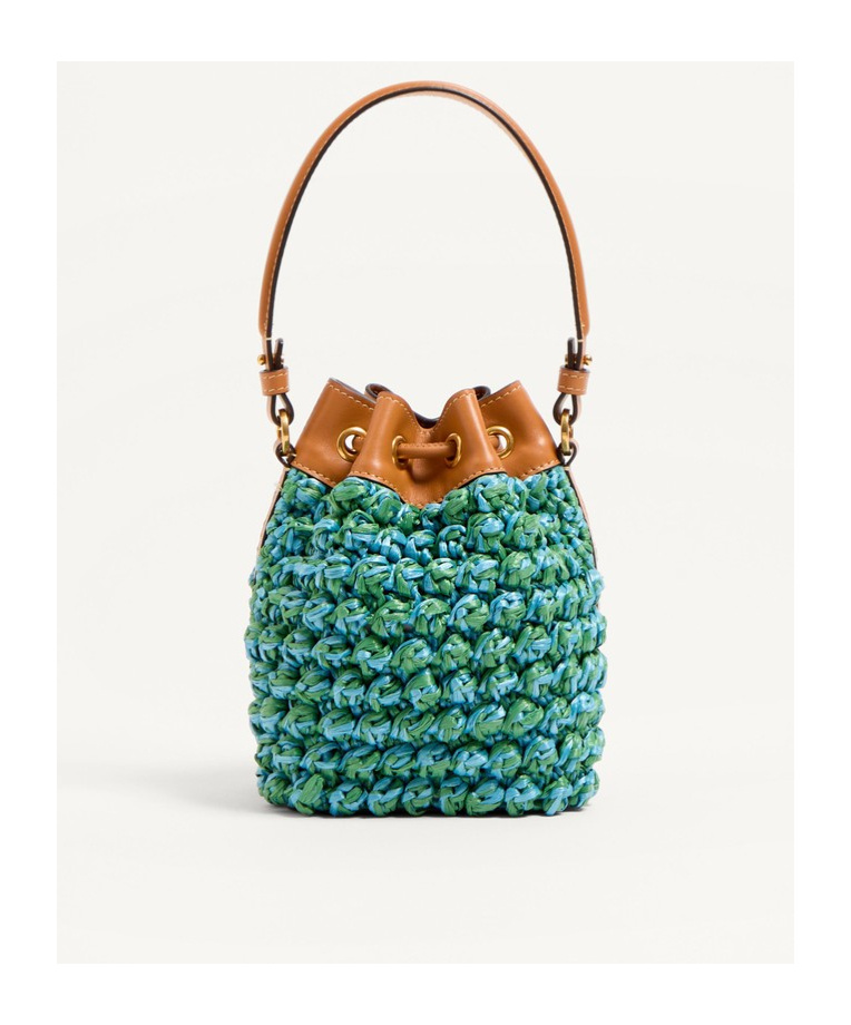 Valentino Vlogo Signature Mini Drawstring Crochet Bucket Bag In Brown