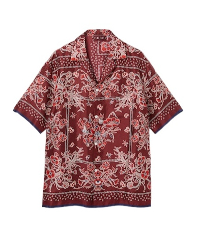Gucci Printed Silk Twill Bowling Shirt In Burgundy