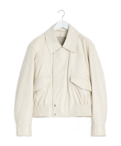 Lemaire Long-sleeved Leather Jacket In Milky White