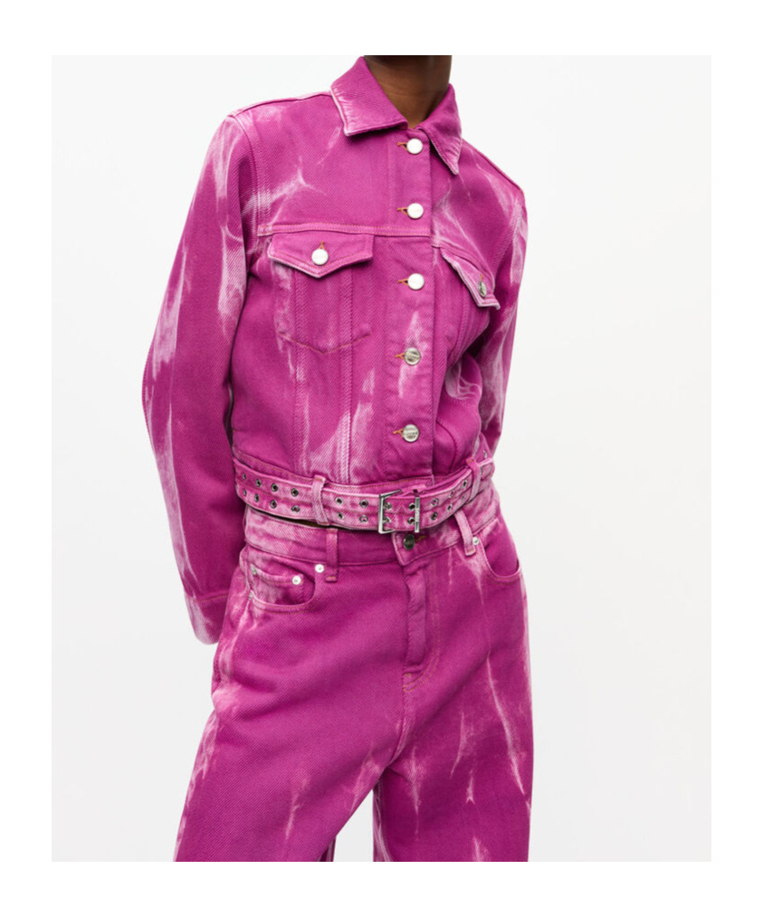 Ganni Long Sleeve Denim Jacket In Pink