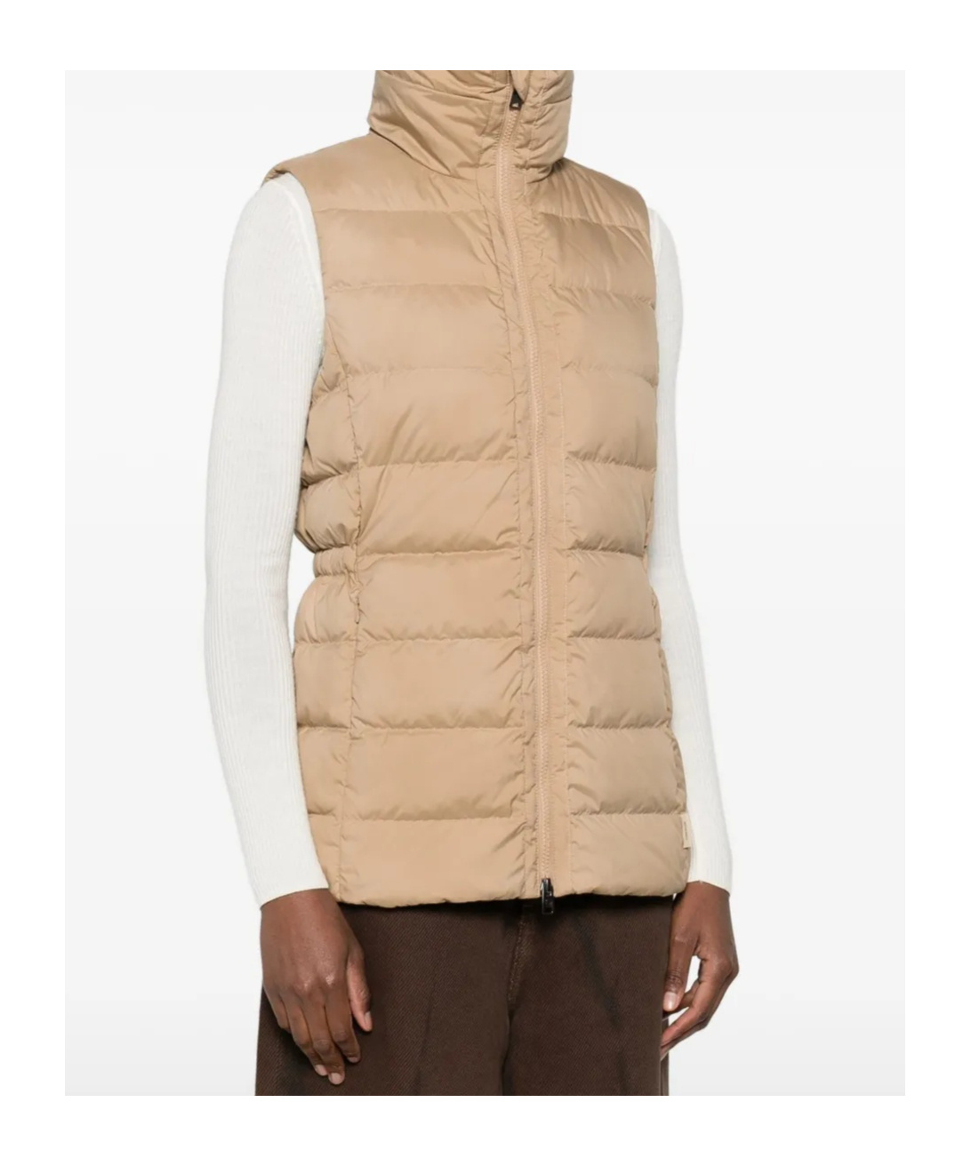 Woolrich Quilted Beige Jacket With High Stand Collar In Brown