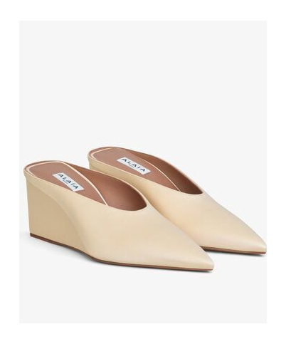 ALAÏA CUBE WEDGE MULES IN SATIN