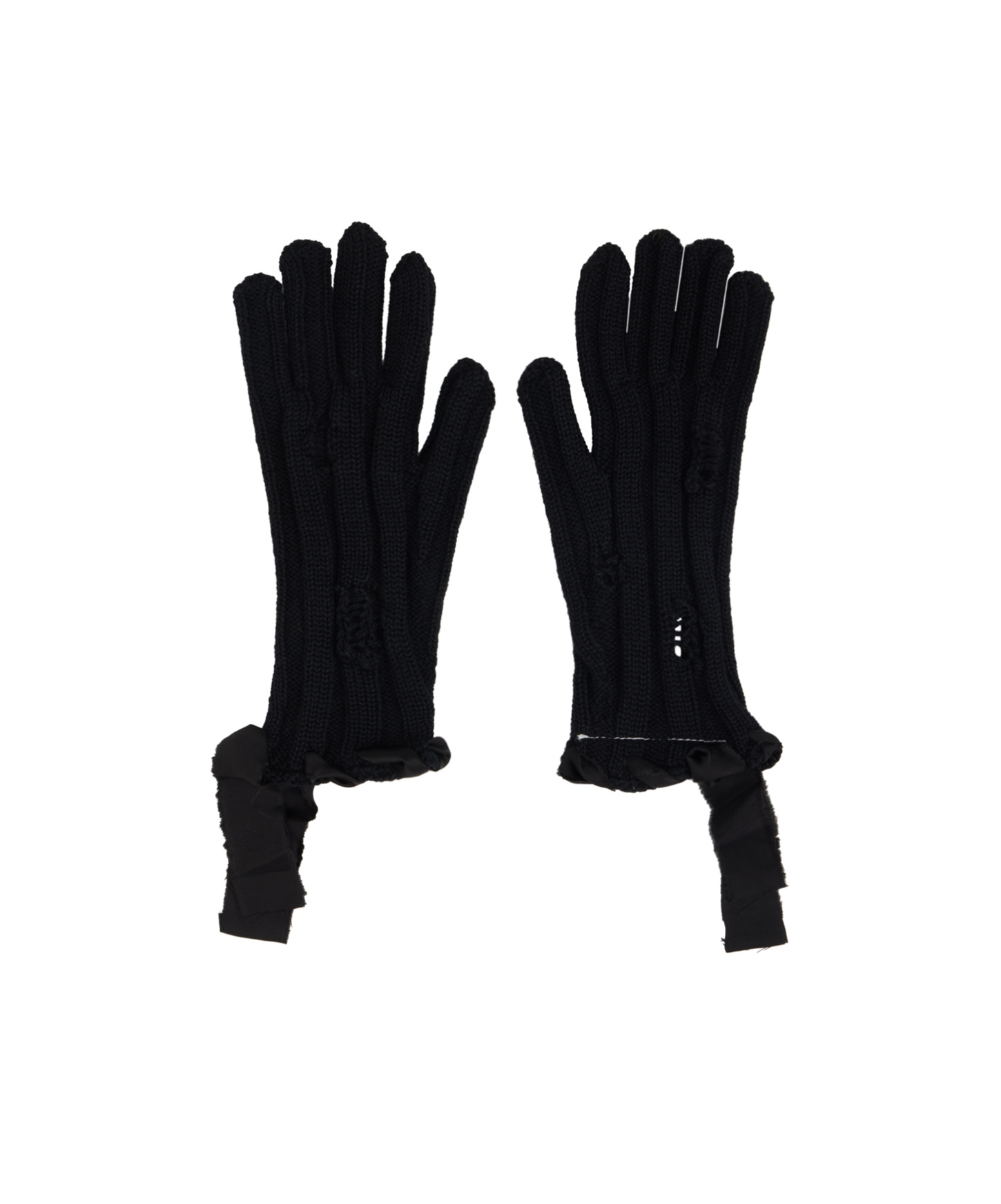 Mm6 Maison Margiela Distressed Ribbed-knit Gloves In Black