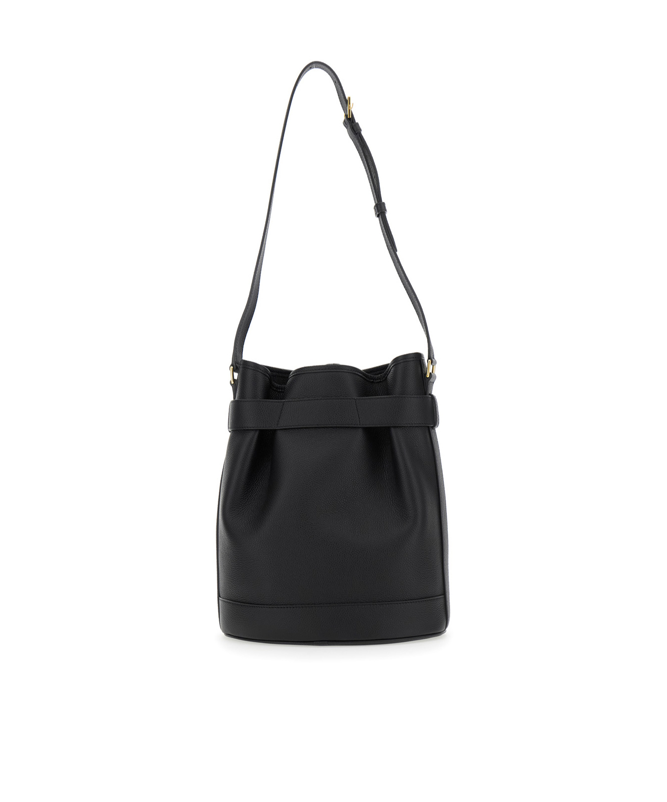 Tom Ford Black Medium Bucket Bag With Adjustable Shoulder Strap And Buckle Closure In Grained Leathe In Black