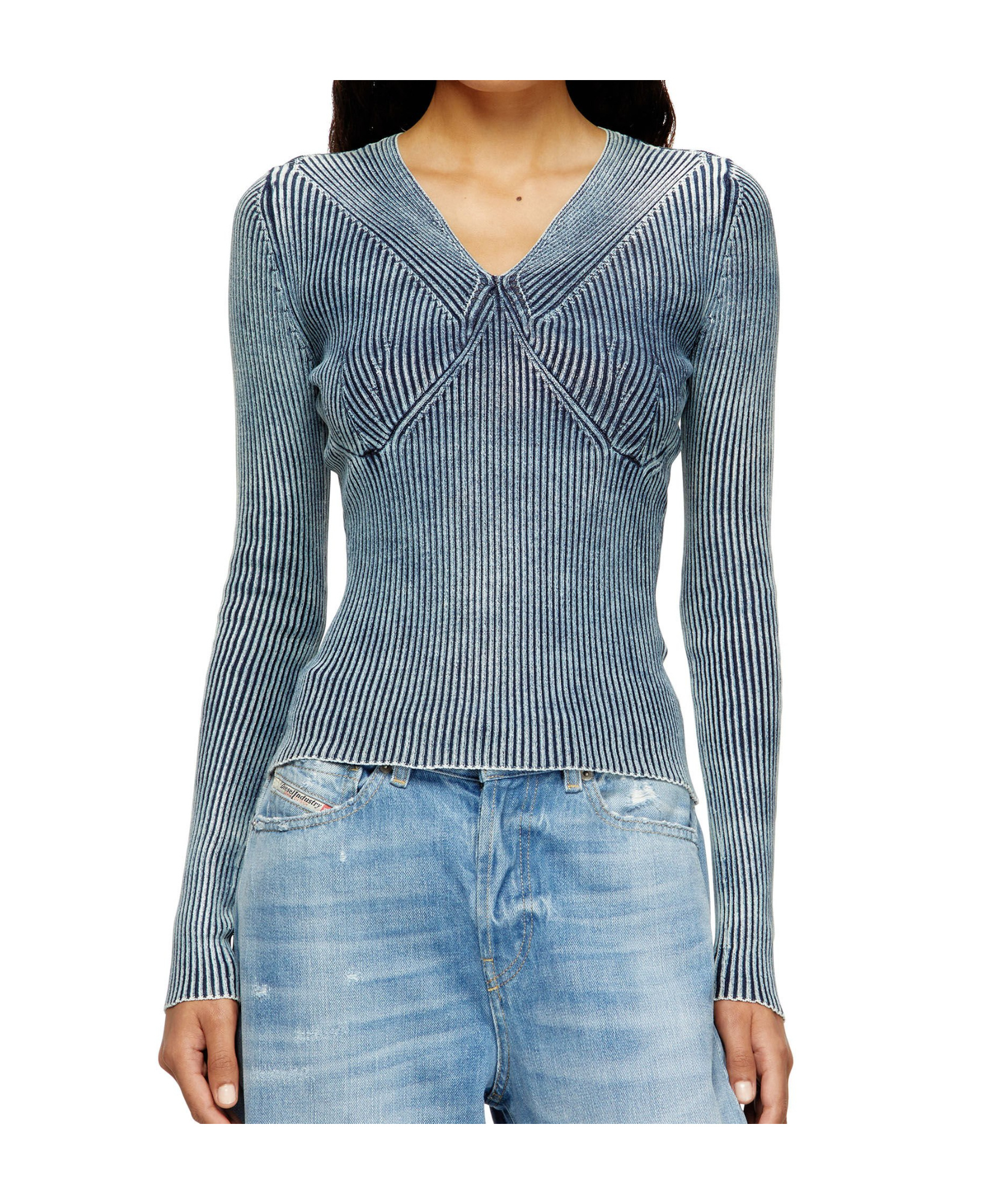 Diesel Denim-yarn Jumper With Shiny Effect In Blue