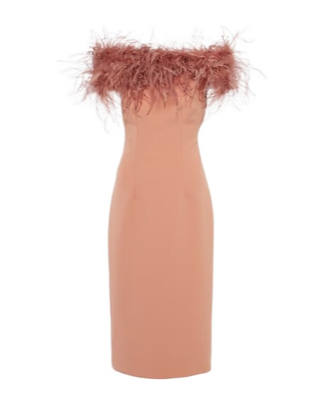 Safiyaa London Feather-trimmed Midi Dress In Nude