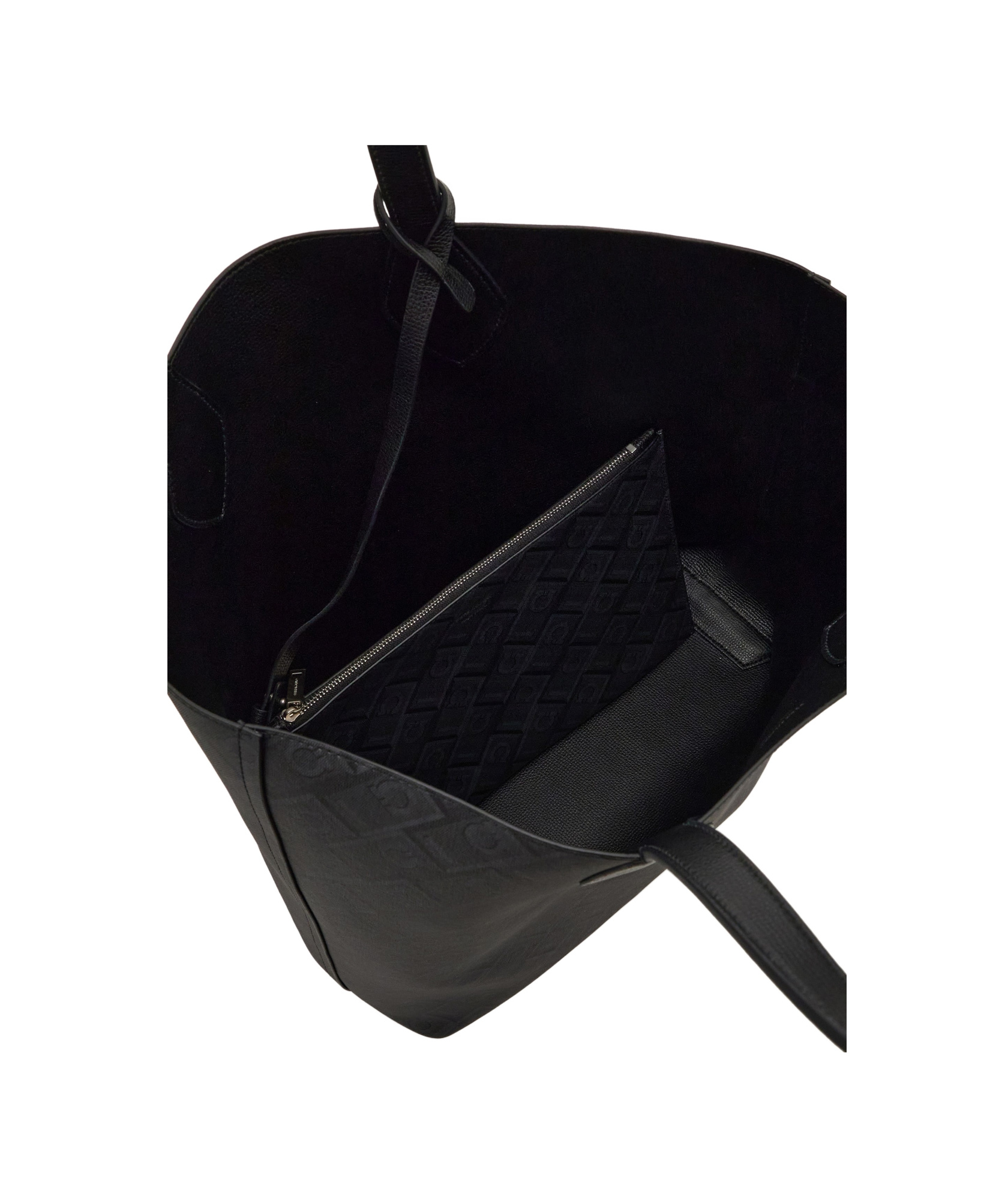 Ferragamo Grained Leather Tote Bag Textured Finish In Black/grey