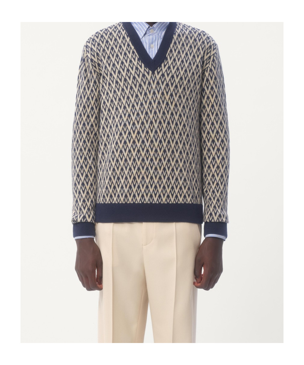 Valentino Wool Jumper With Toute La V Jacquard Pattern In Nude