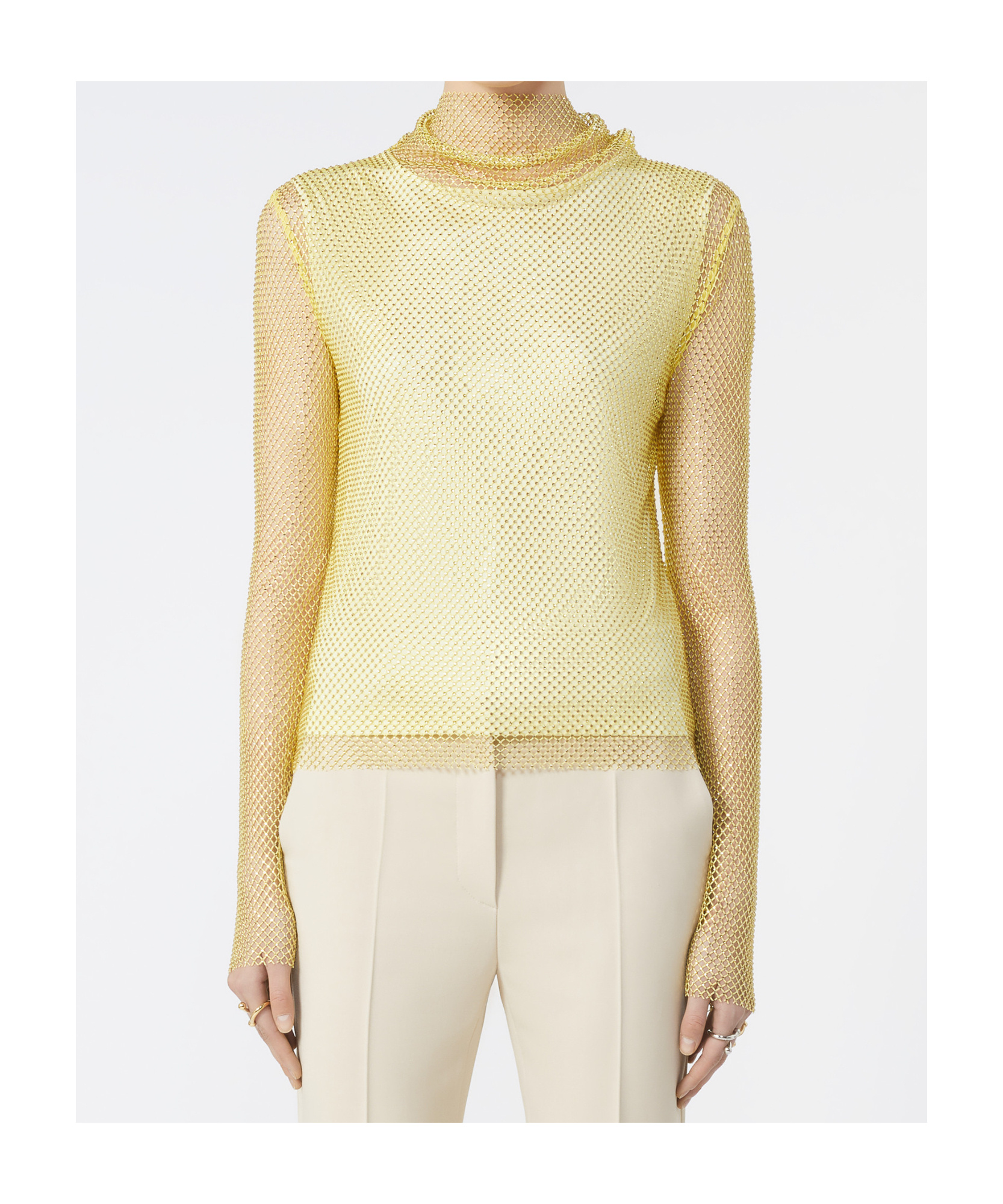 Sportmax Mesh T-shirt With Rhinestones In Yellow