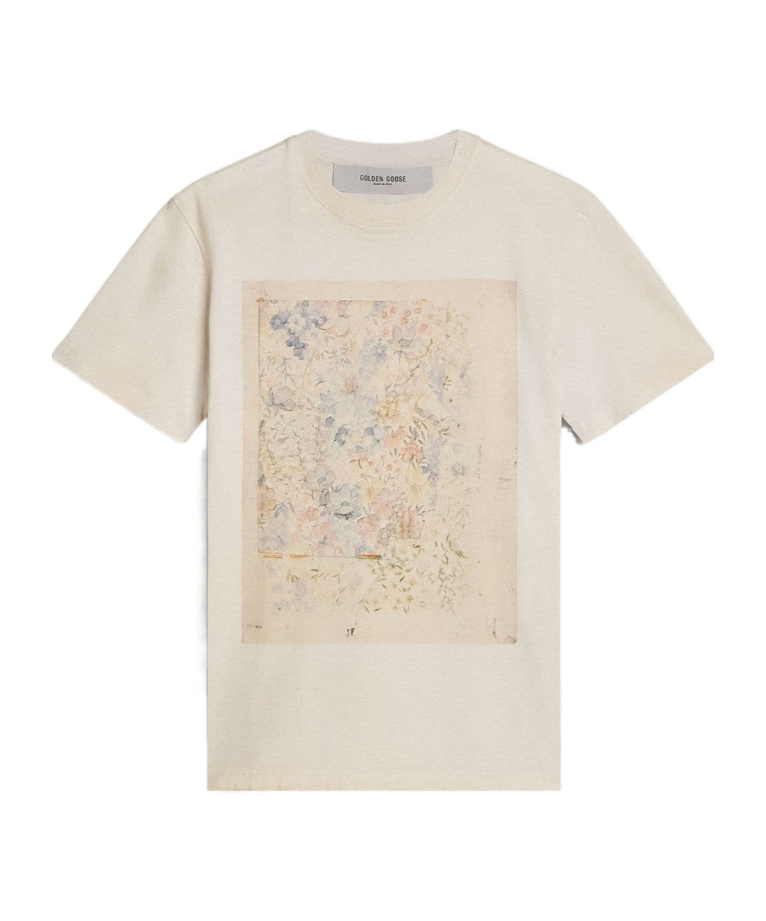 Golden Goose Crew Neck Floral Print Short Sleeves In Neutral