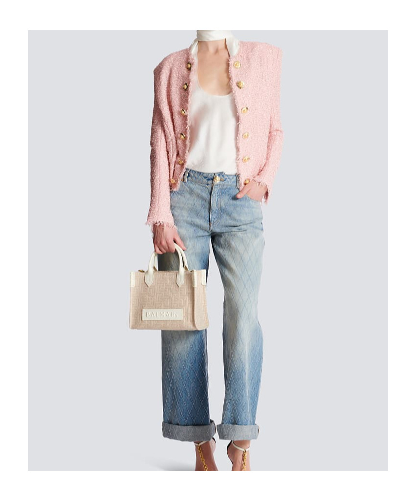Balmain B-army Small Monogrammed Canvas And Leather Tote Bag