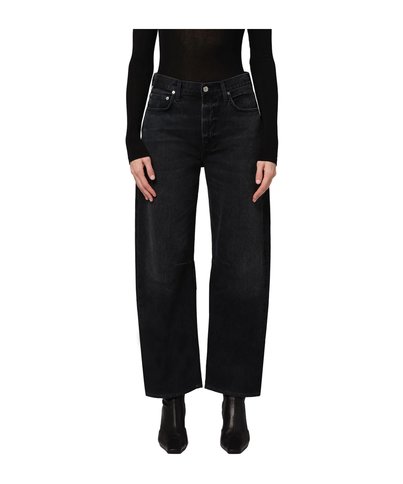 Citizen Of Humanity Black Annina High Rise Wide Leg 33 Jeans In Black