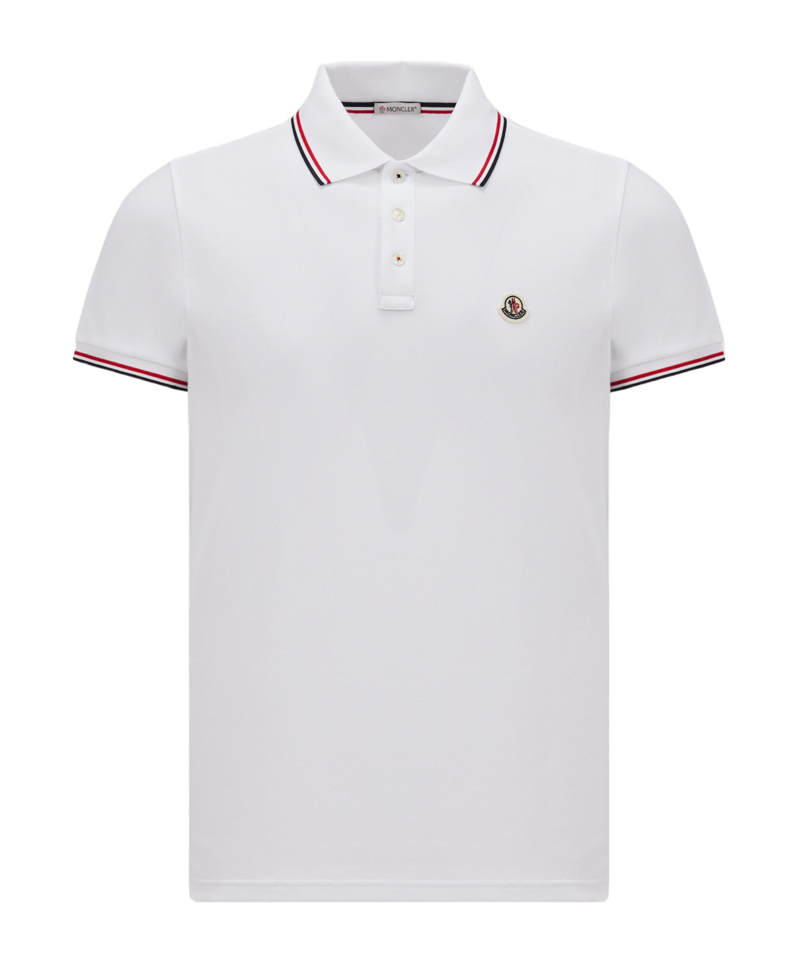 Moncler Classic White Cotton Polo With Signature Tri-color Trim In White