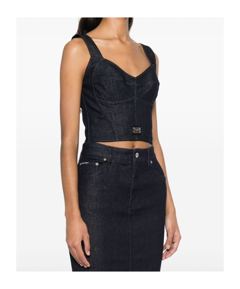 Dolce & Gabbana Cotton Denim Bra Top In Black
