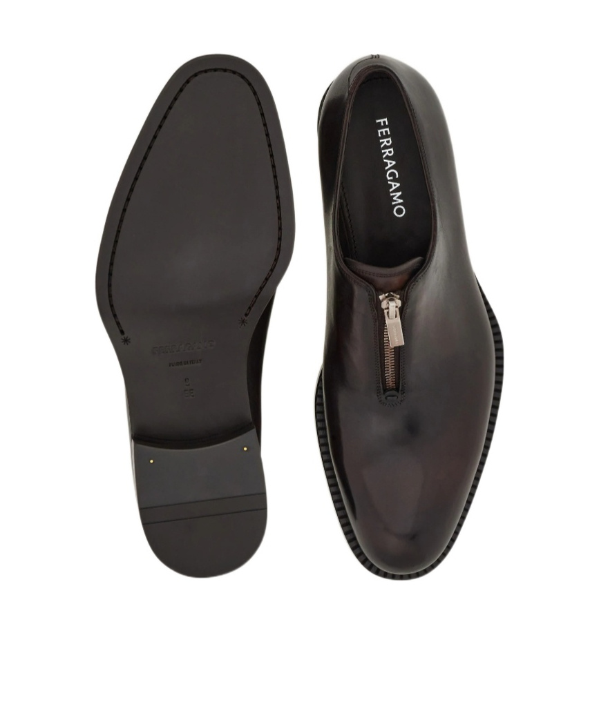 Ferragamo Derby Shoe With Zip Detail In Brown