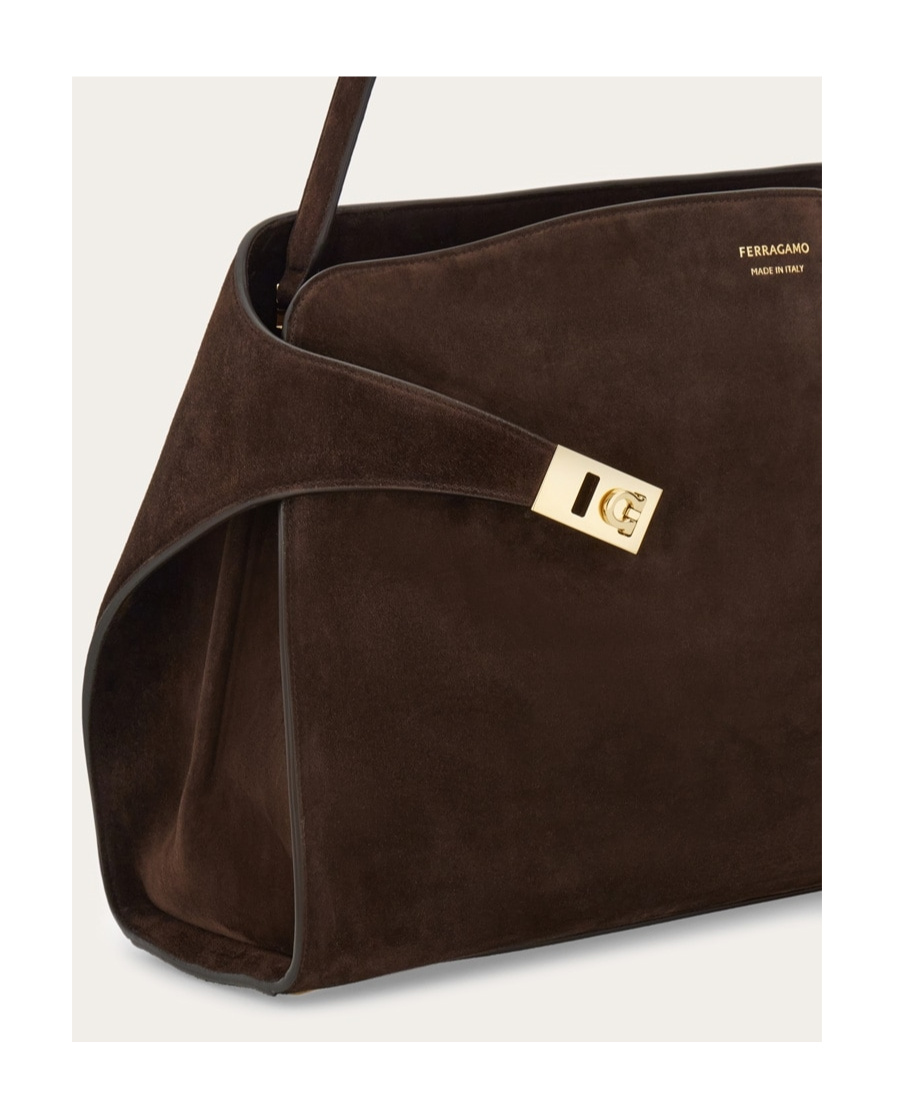 Shop Ferragamo Hug Soft Bicolor Shoulder Bag In Black