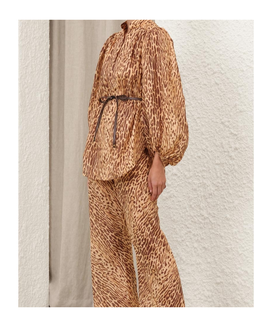 Zimmermann Cascadian Leopard Print Long Sleeve Tunic Dress In Gray