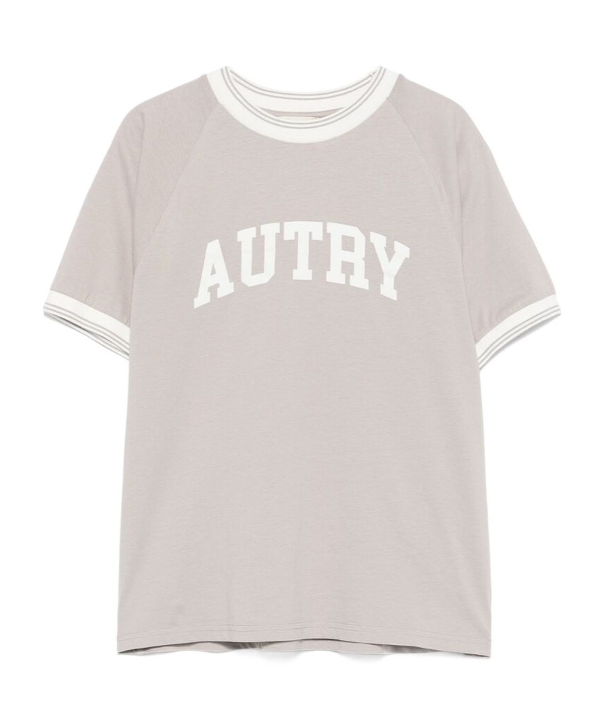 Autry Crew Neck Logo-print T-shirt With Stripe Trim In Pink