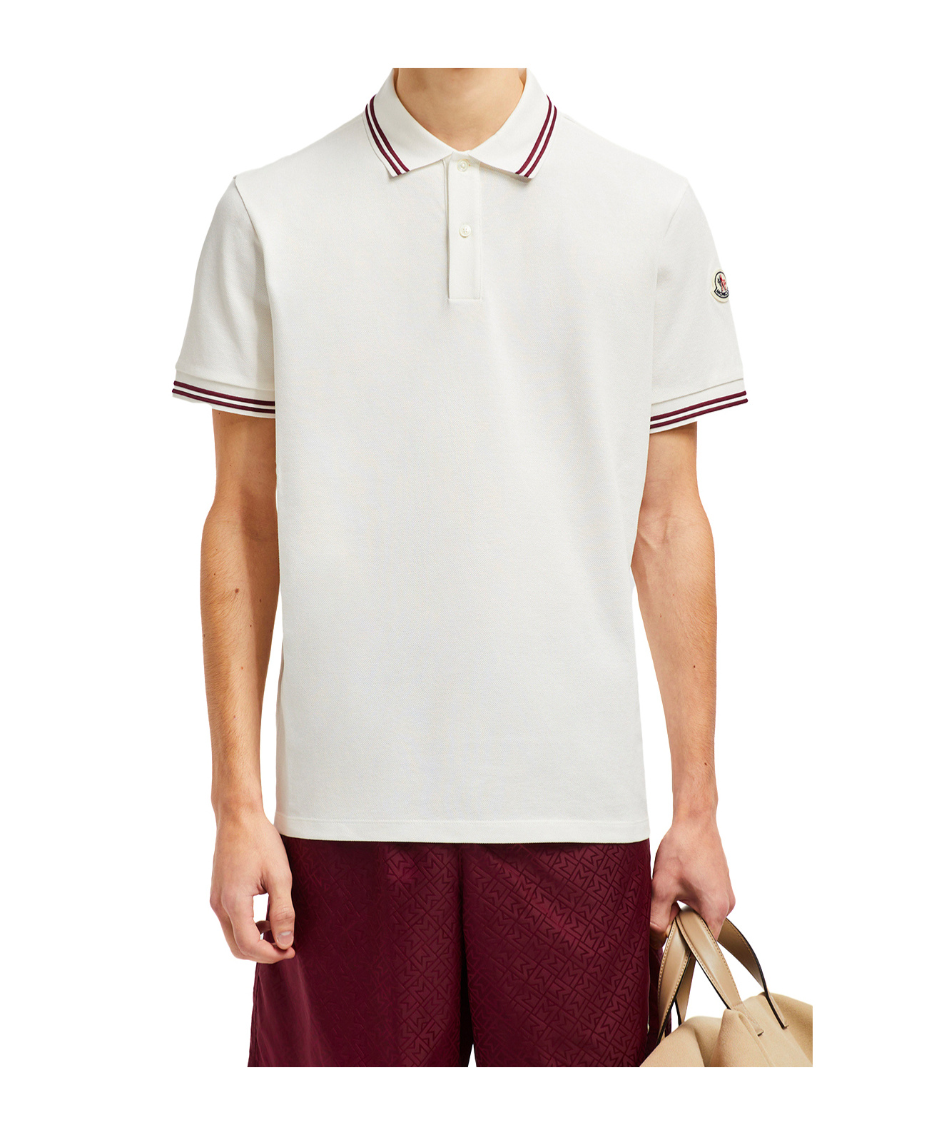Moncler Striped Trim Polo Shirt In White