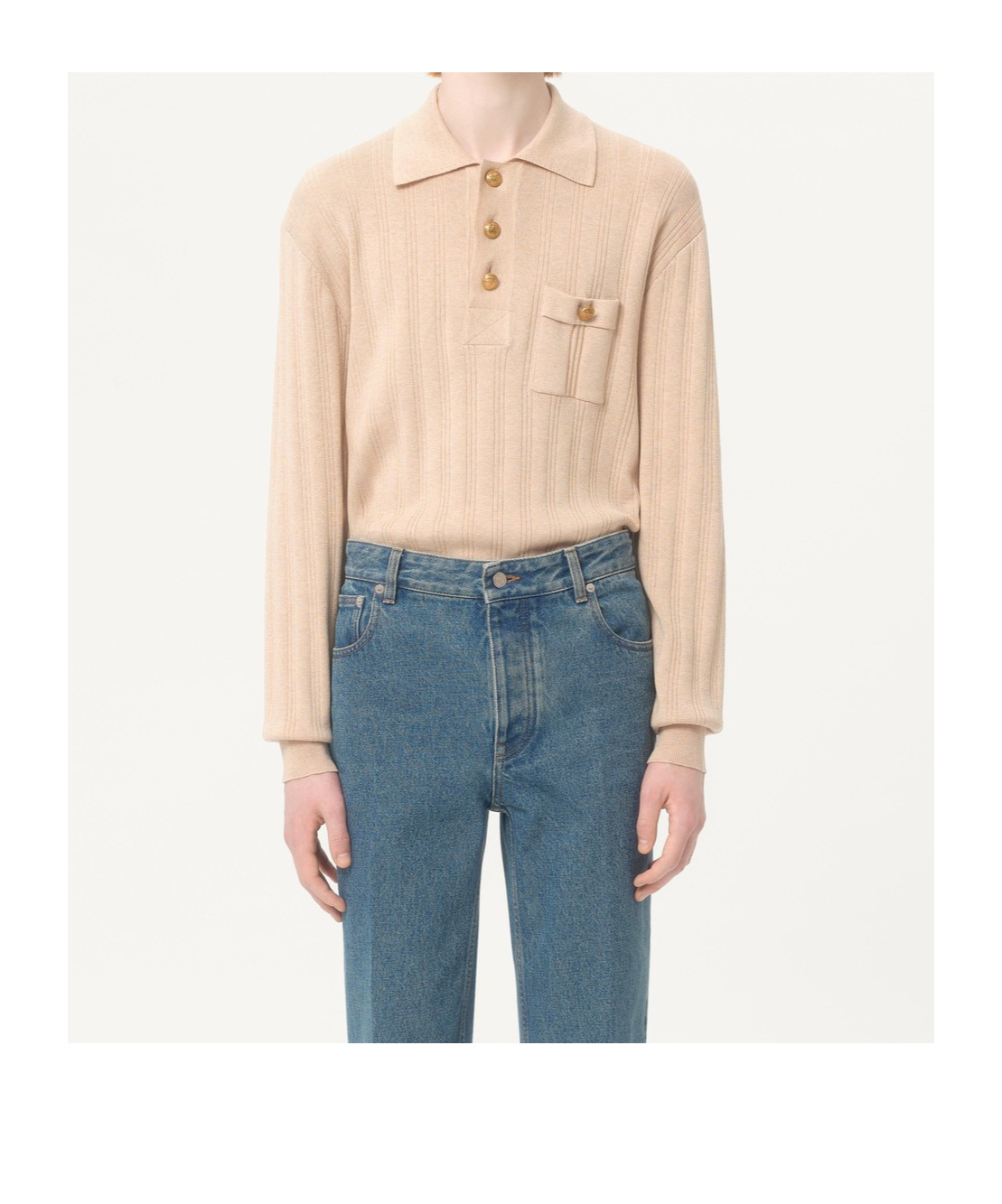 Valentino Garavani Fine-knit Polo Jumper In Nude