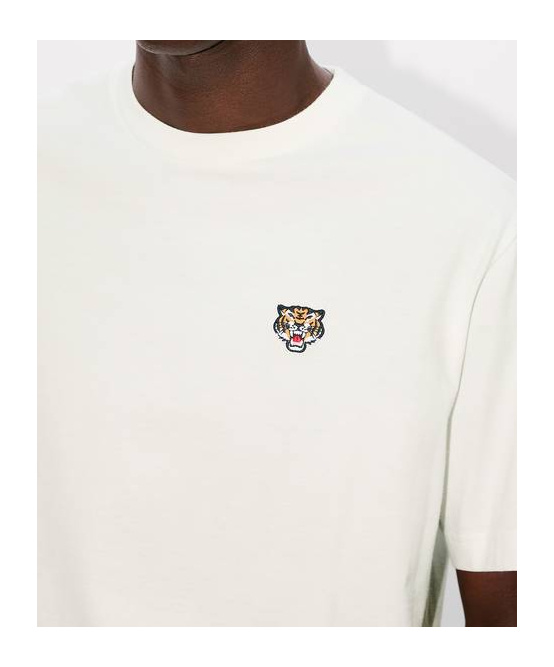 Kenzo White Crewneck T-shirt With Logo Patch On The Front In Cotton Man In White