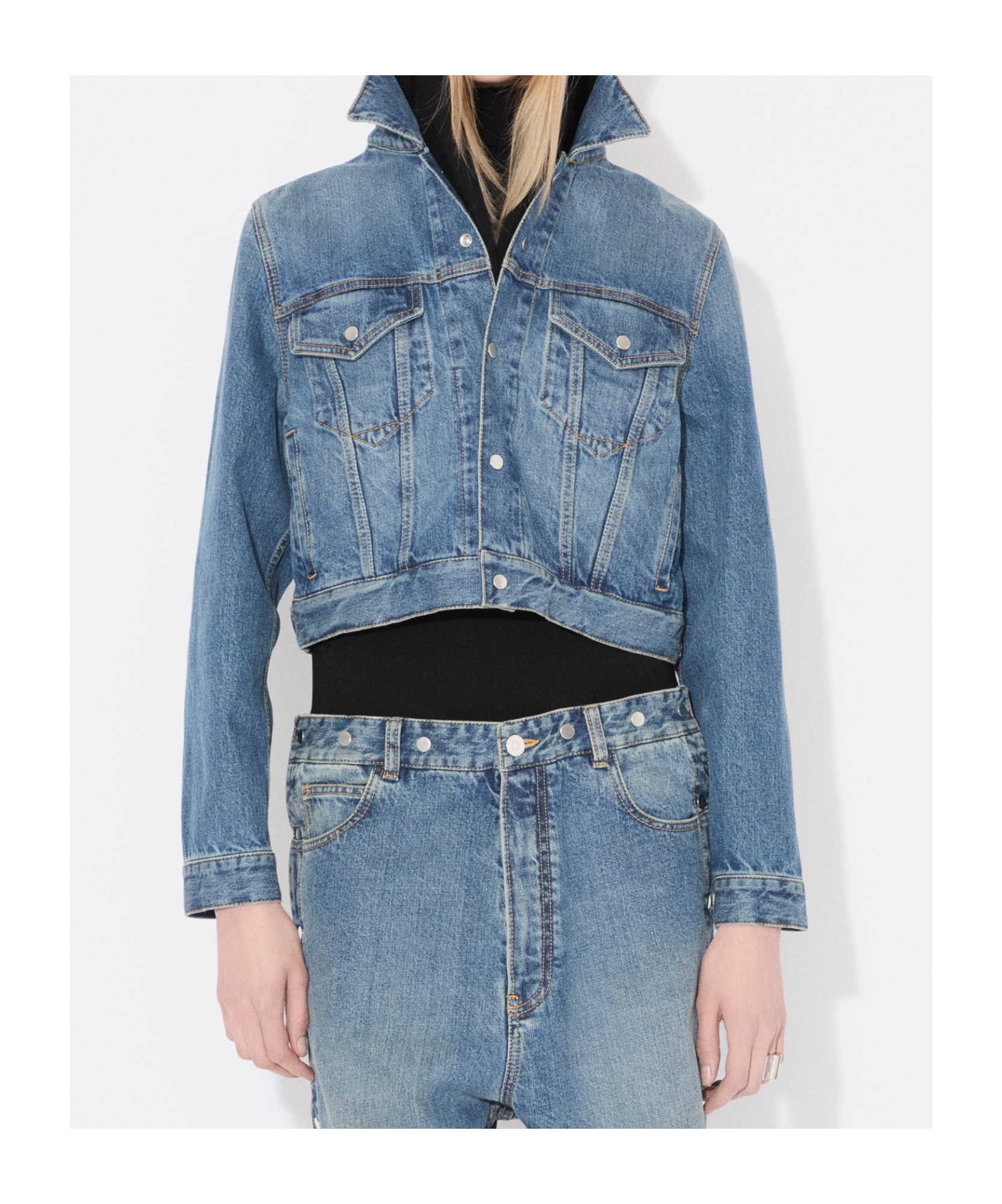 Alaïa Alaia Vintage Denim Jacket With Knitted Hood In Blue