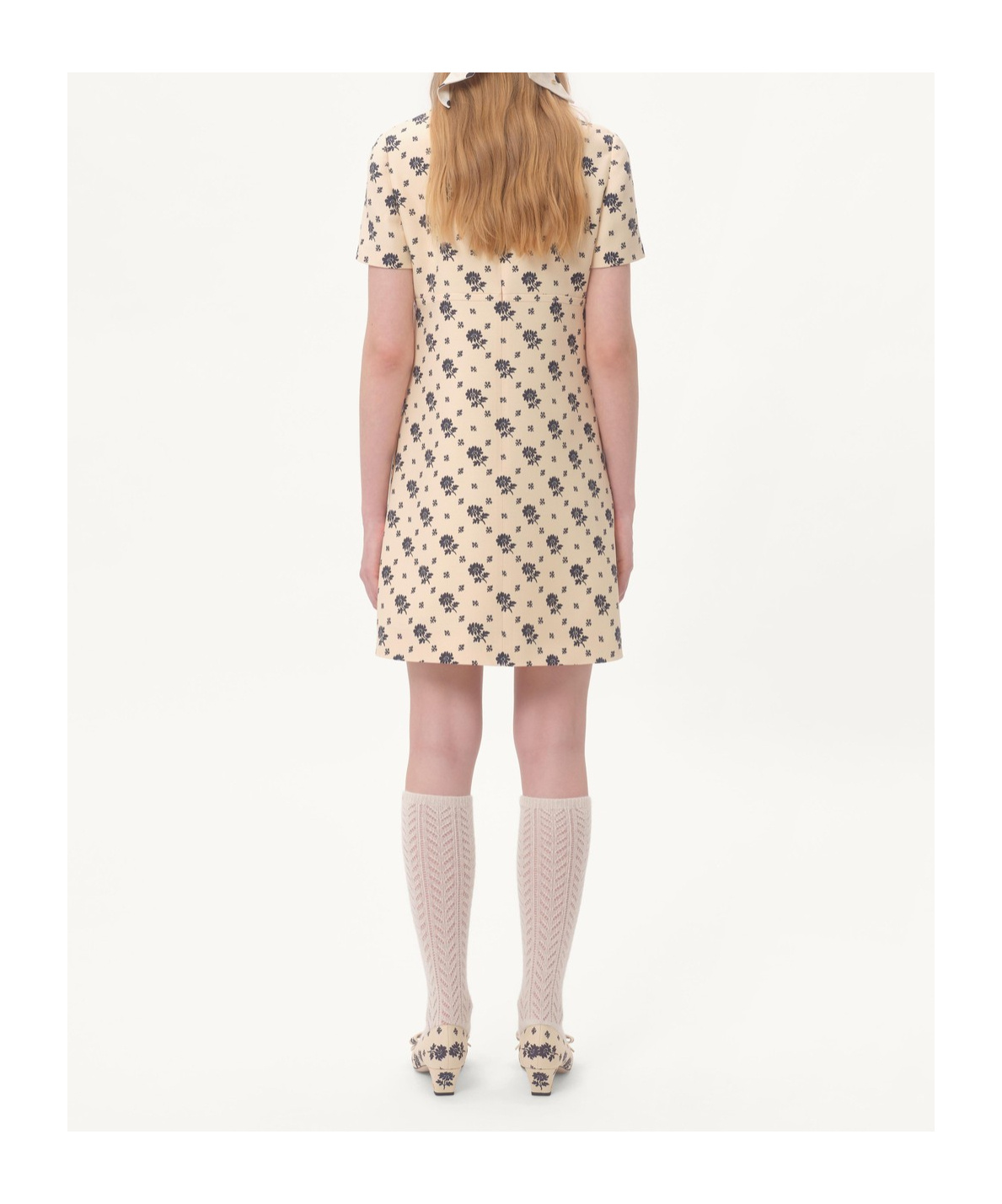 Valentino Floral Print Bow Keyhole Wool Mini Dress In Nude
