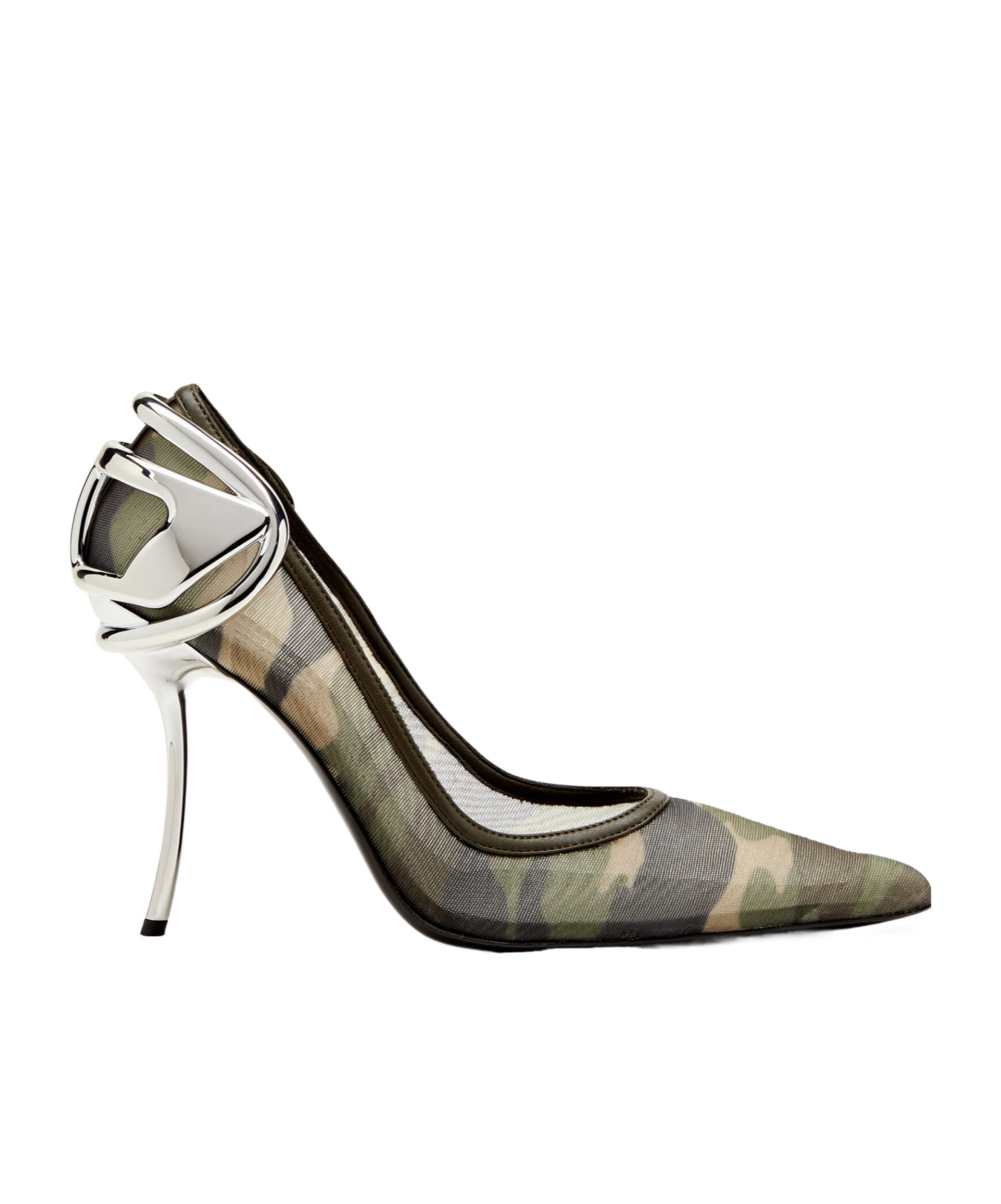 Diesel D-ten & Half-camo-mesh Pumps With Curved Heel