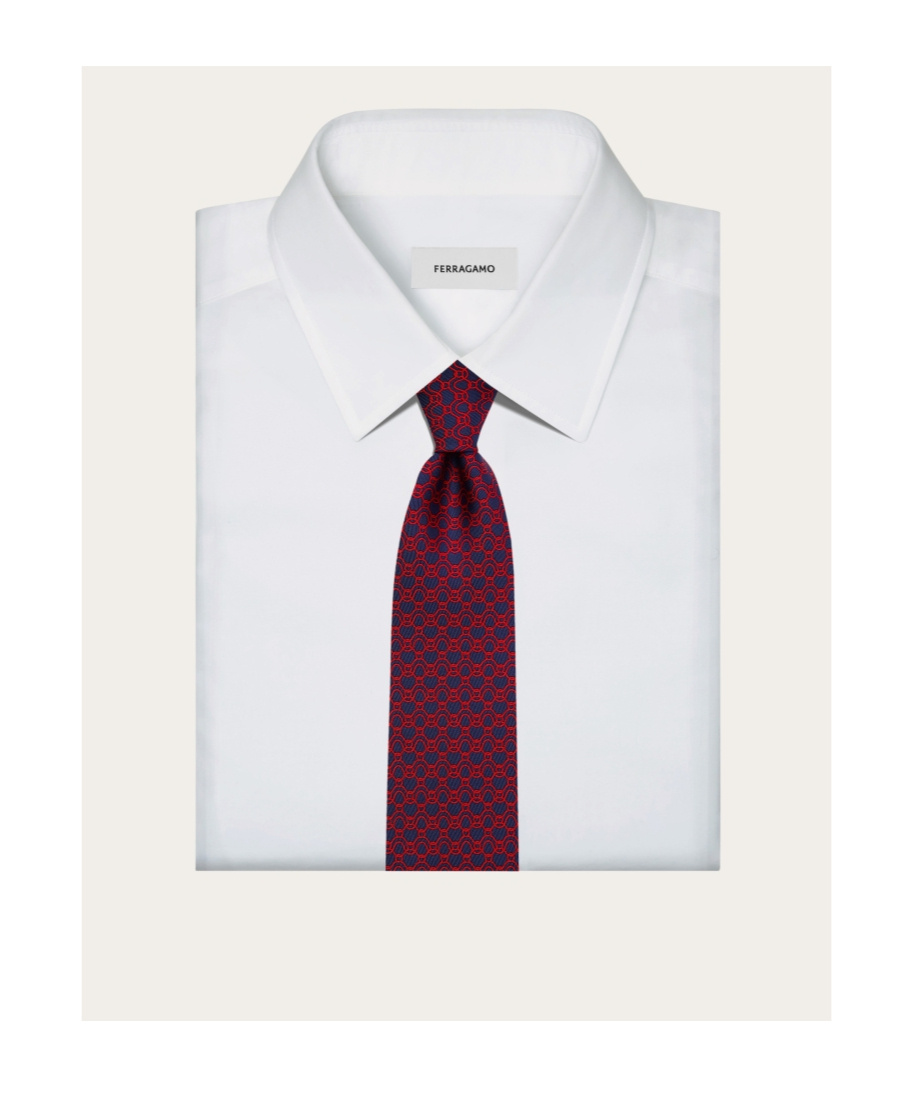 Ferragamo Man Wave Print Silk Tie In Red