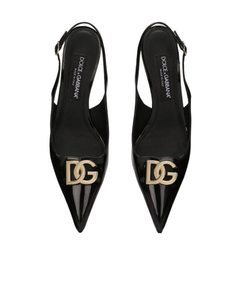 Dolce & Gabbana Black Slingback With Plate Logo In Patent Leather Woman In Black