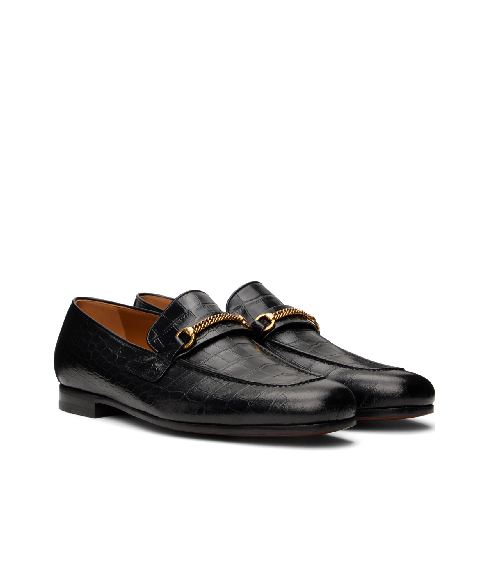 Tom Ford Black Printed Croc Bailey Chain Loafers