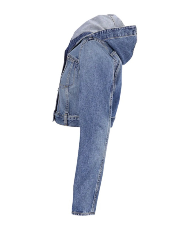 Alaïa Hooded Denim Jacket With Cinched Waist In Blue
