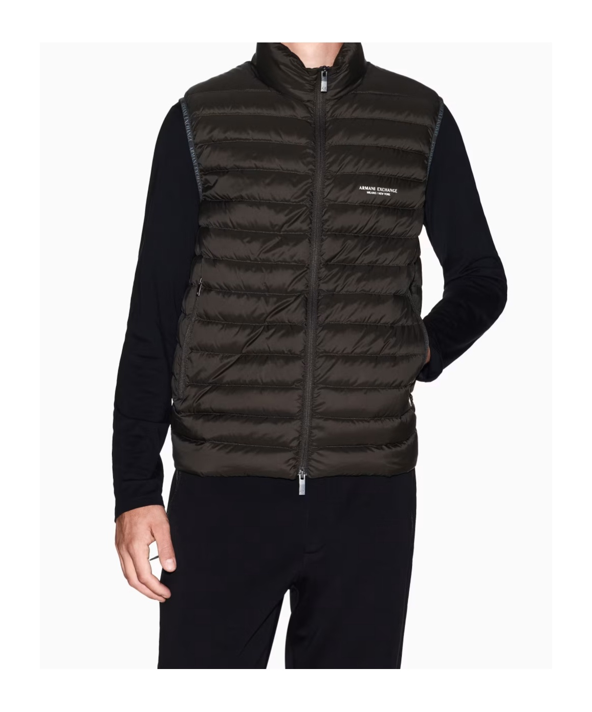 Armani Exchange Full Zip Sleeveless Down Jacket In Black