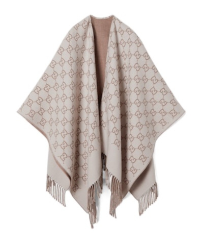 Gucci Gg Wool Jacquard Cape In Nude