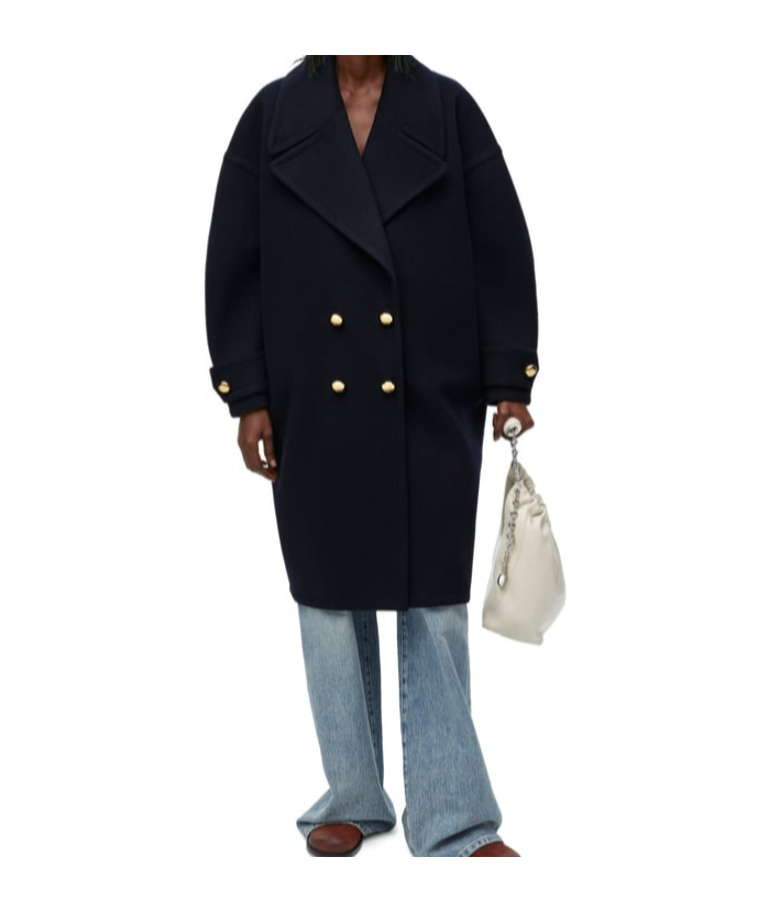 Loewe Oversized Double-breasted Wool Coat In Black