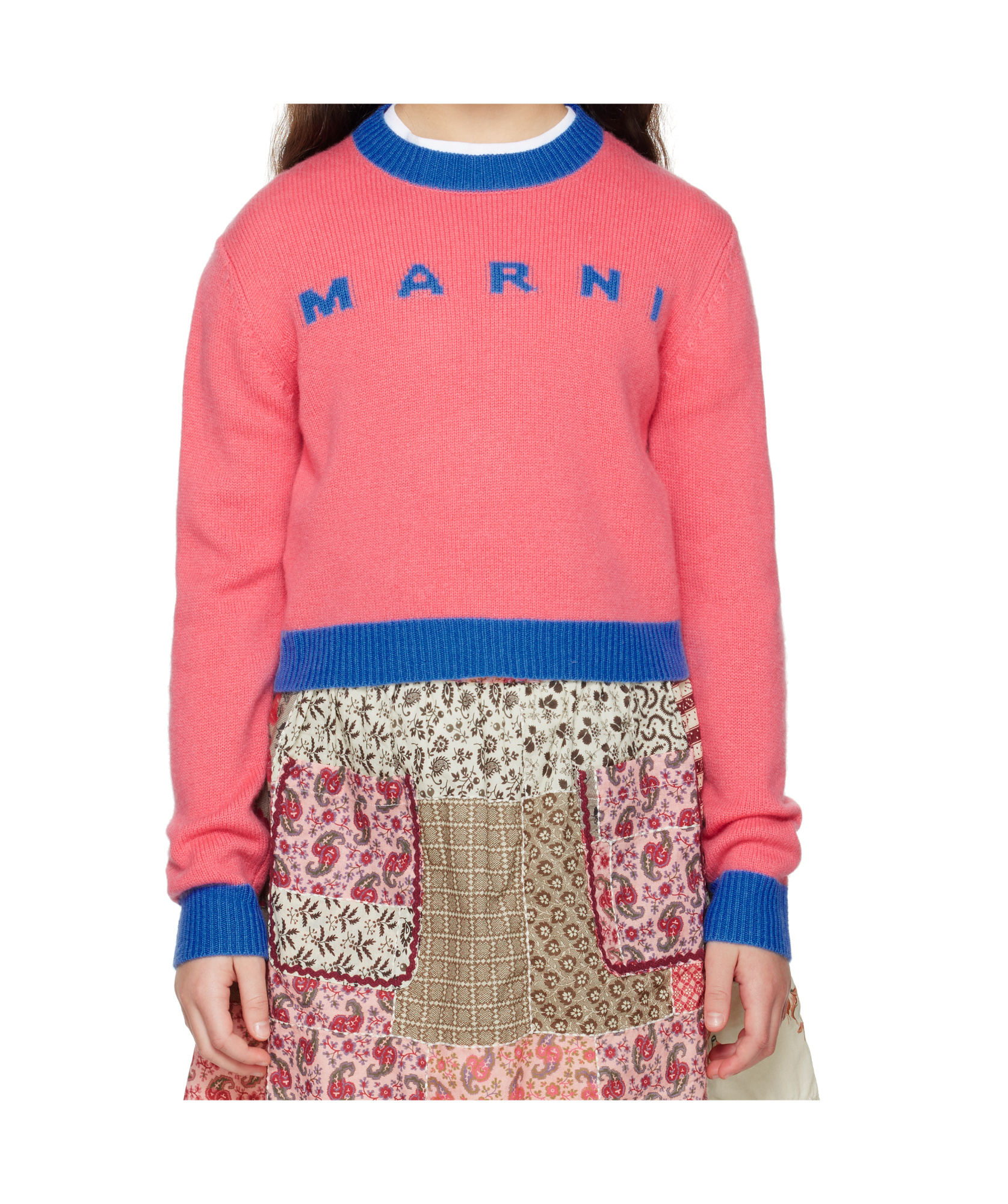 MARNI MARNI KIDS LOGO INTARSIA KNITTED JUMPER