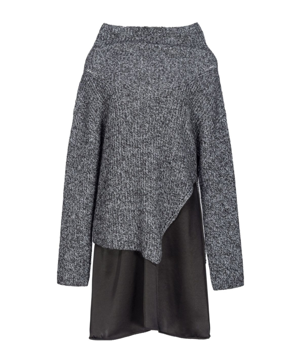 Pinko Bimaterial Dress With Wool Blend Sweater In Black