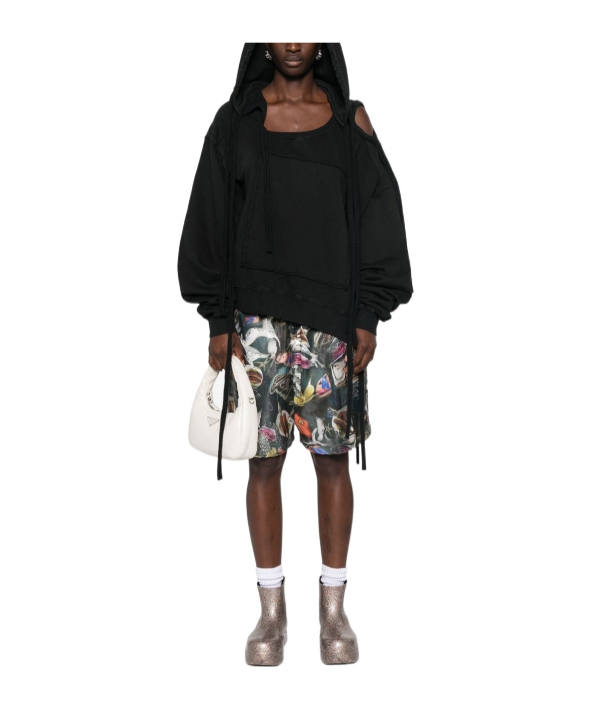 Ottolinger Deconstructed Cotton Hoodie In Black