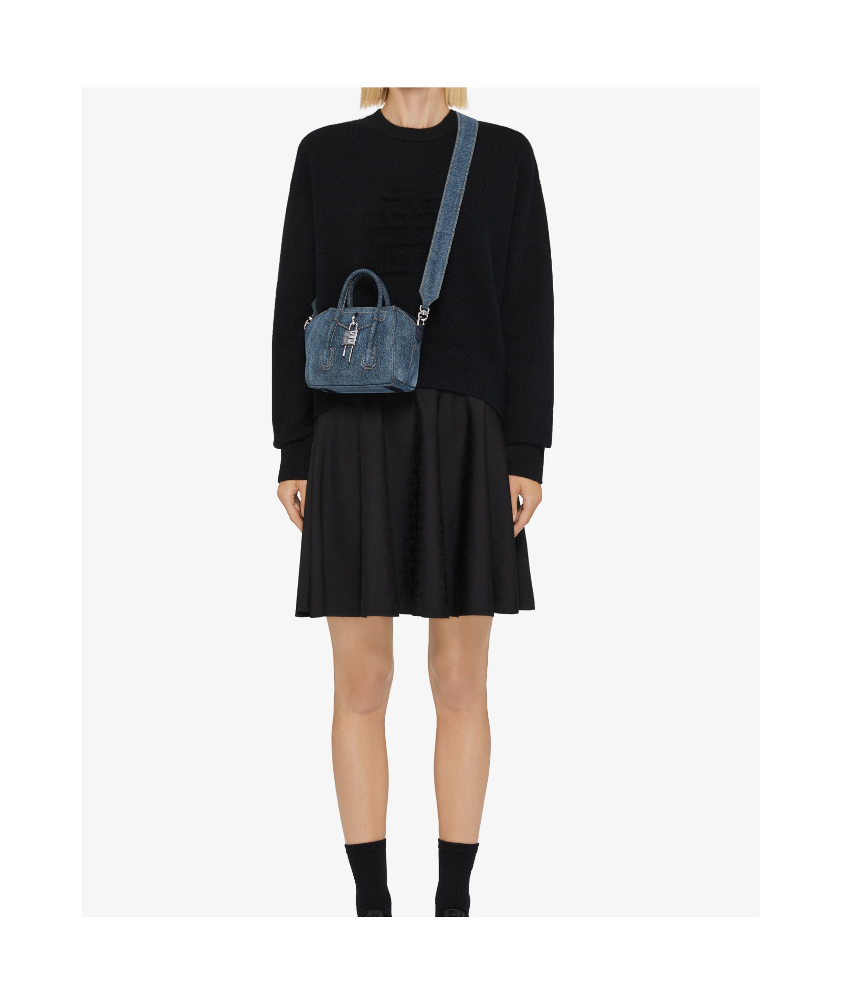 Givenchy Antigona Toy Lock Washed Denim Cloth Bag In Blue