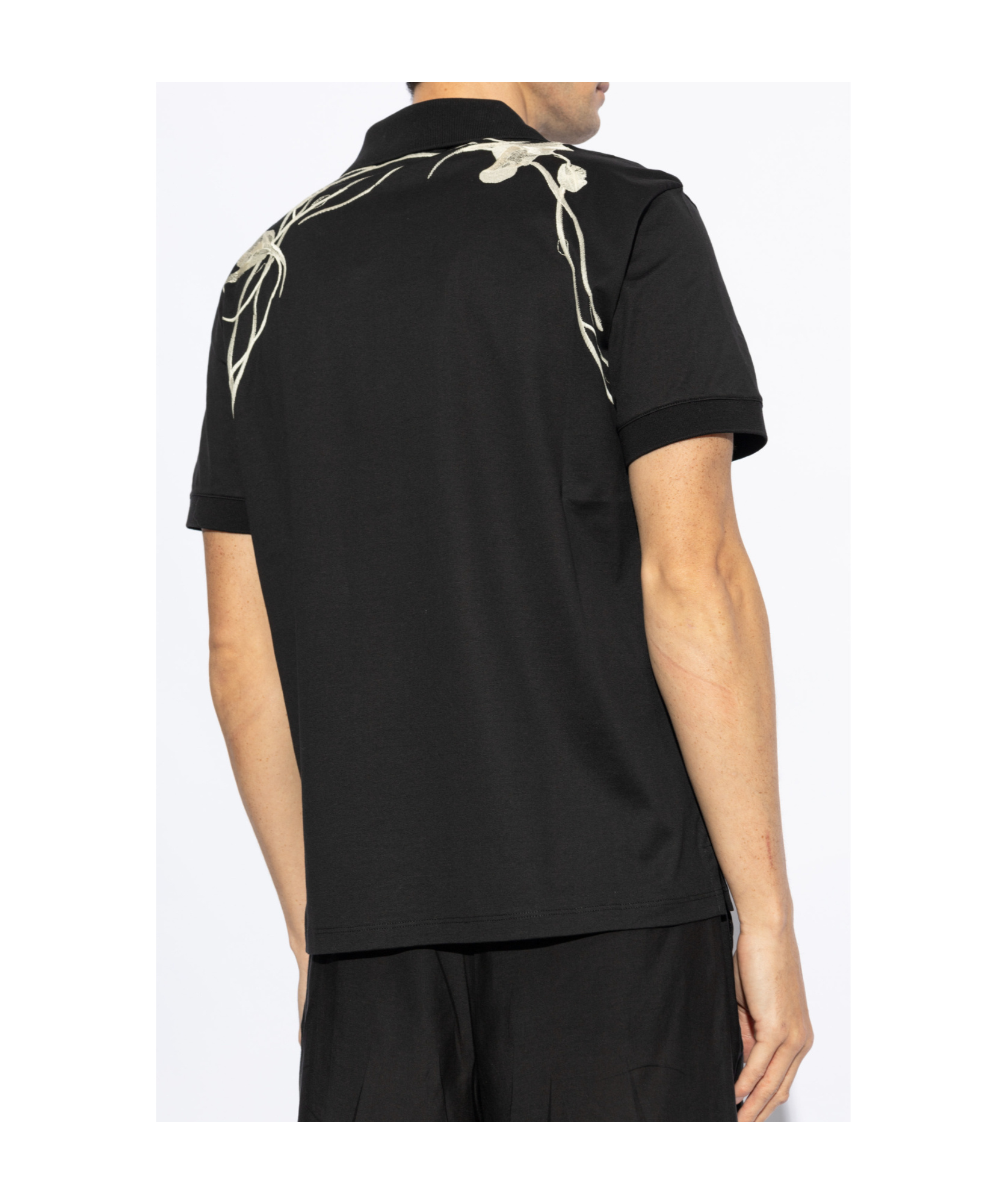 Alexander Mcqueen Flower Harness Embroidered Cotton Polo-shirt In Black