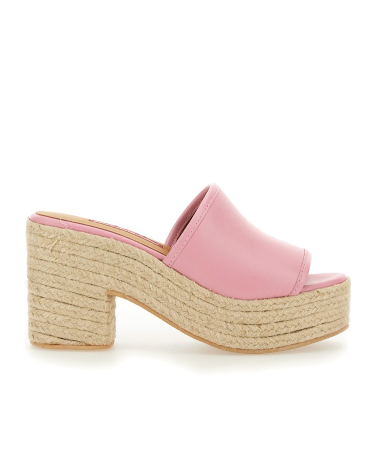 Moschino Pink Leather Sandal With Jute-wrapped Platform In Nude