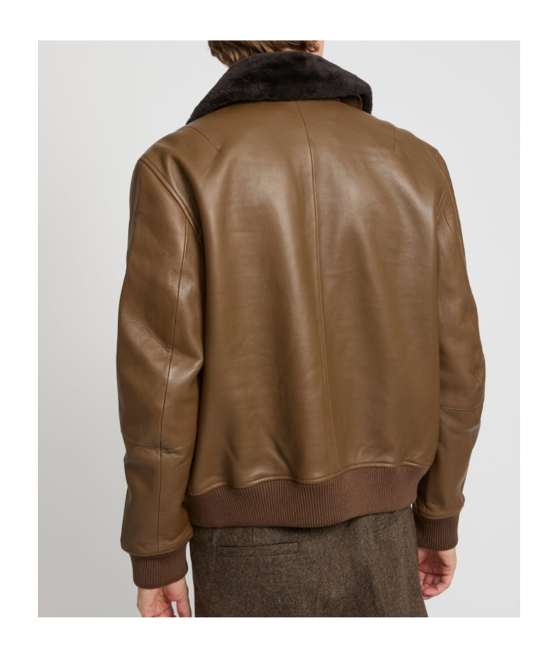 Yves Salomon Leather Aviator Jacket With Merino Lambskin Shearling Collar In Brown