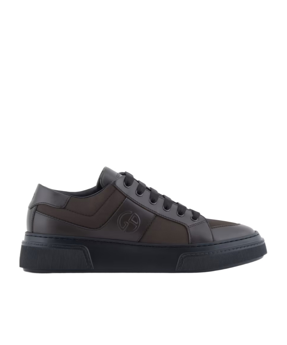 Giorgio Armani Leather And Fabric Sneakers In Brown