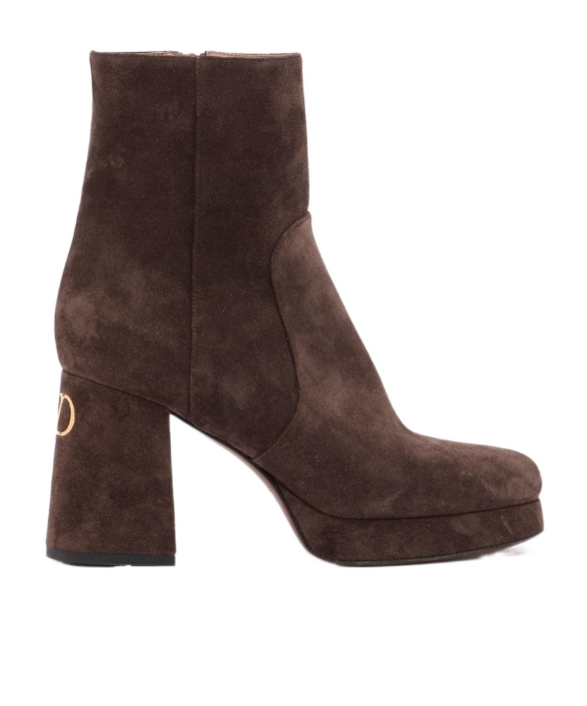 Valentino Fawcette 90 Suede Platform Bootie In Burgundy