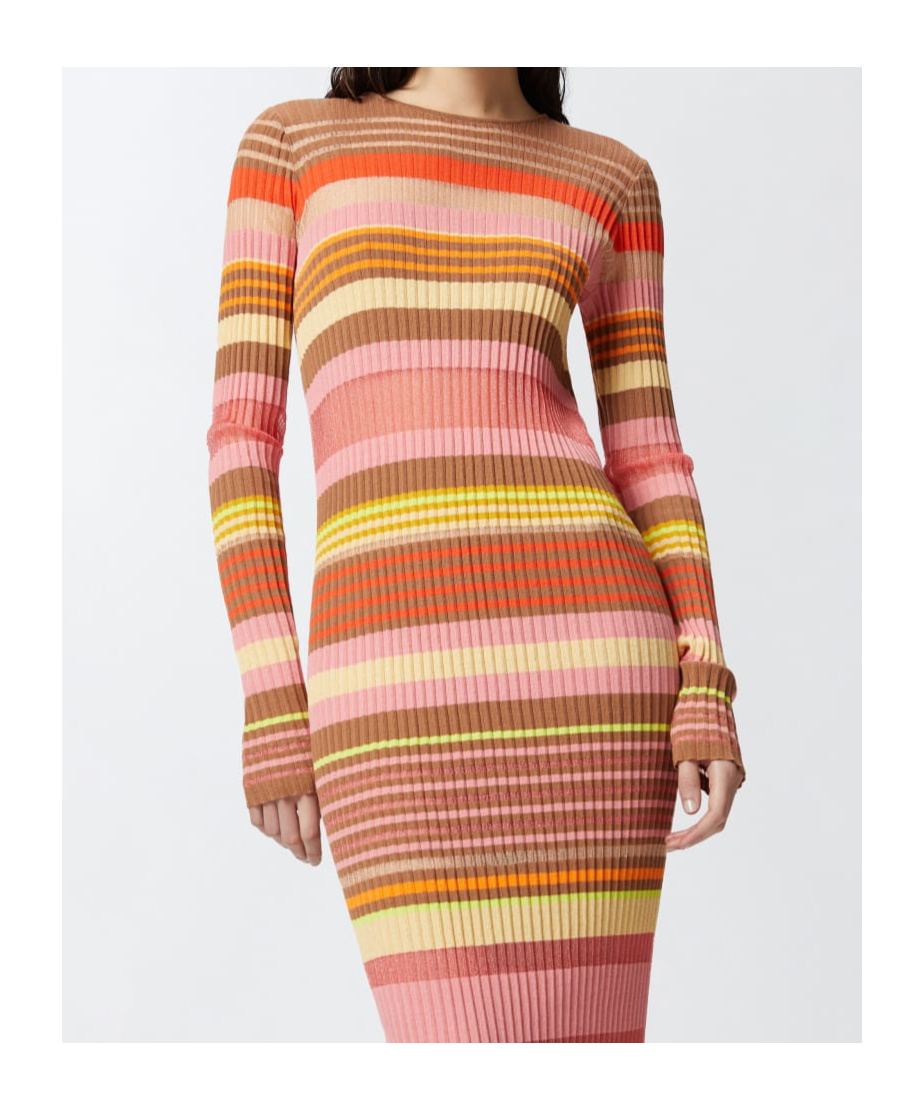 Shop Pinko Striped Midi Dress In Brown