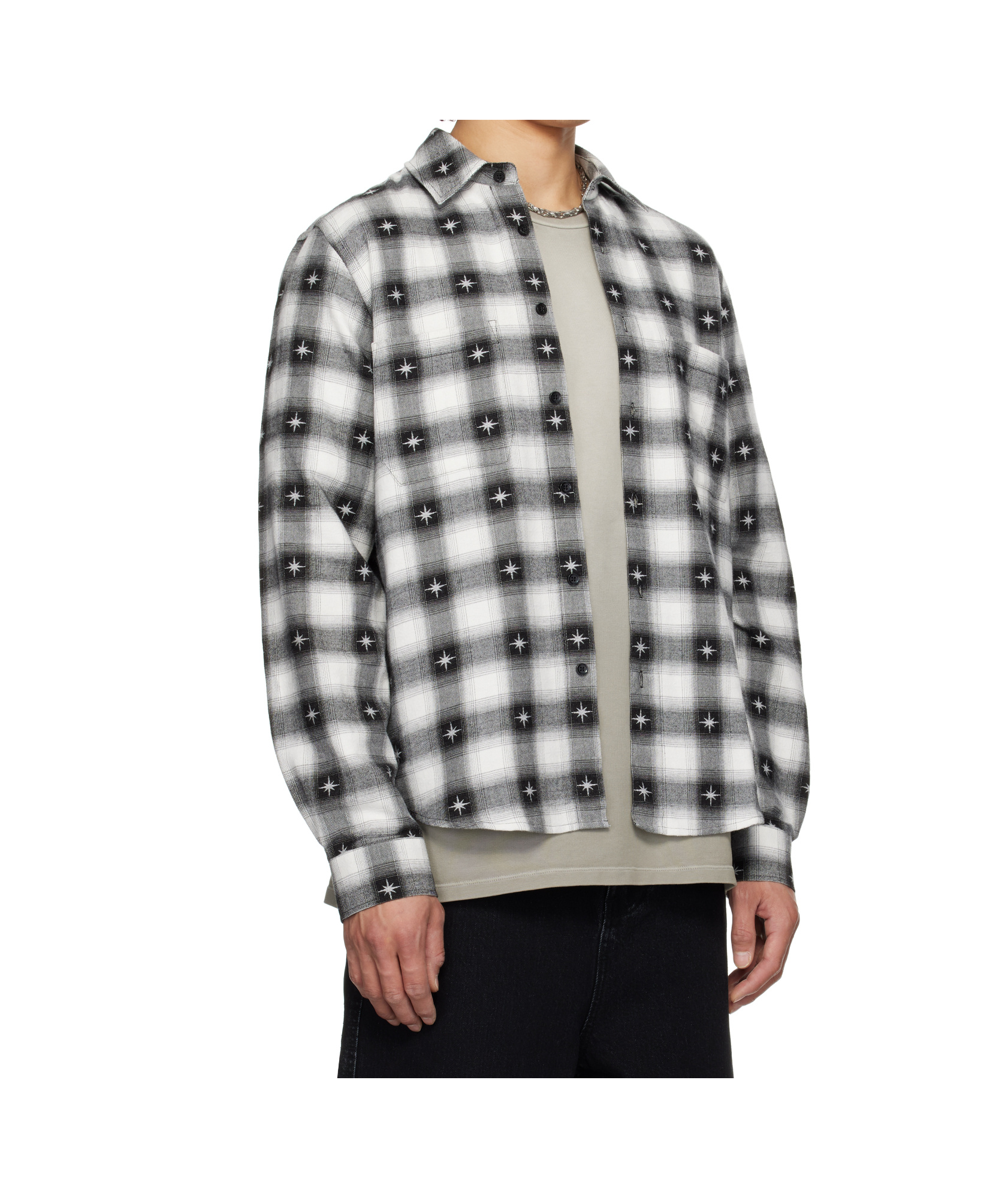 Amiri Starburst Plaid Cotton Flannel Button-up Shirt In Gray