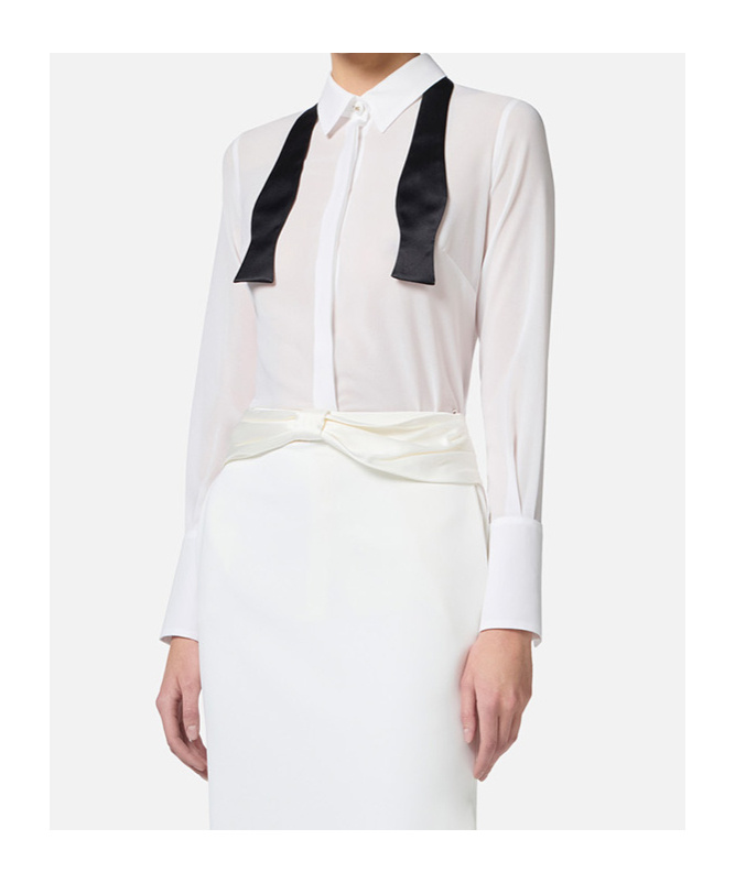 Elisabetta Franchi Camicia In Georgette Con Cravattino In Black