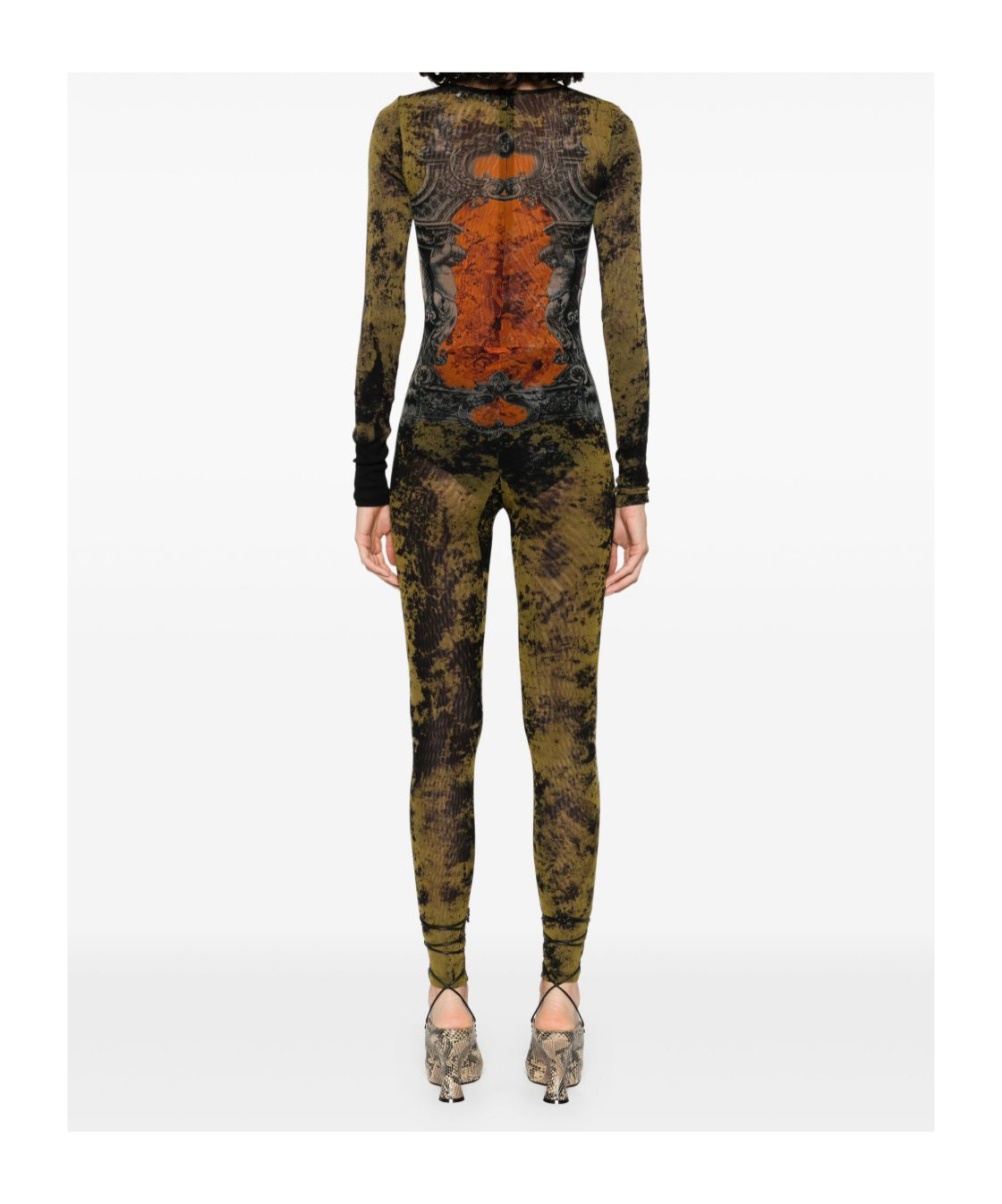 Jean Paul Gaultier Medallion Print Crew Neck Bodysuit In Black