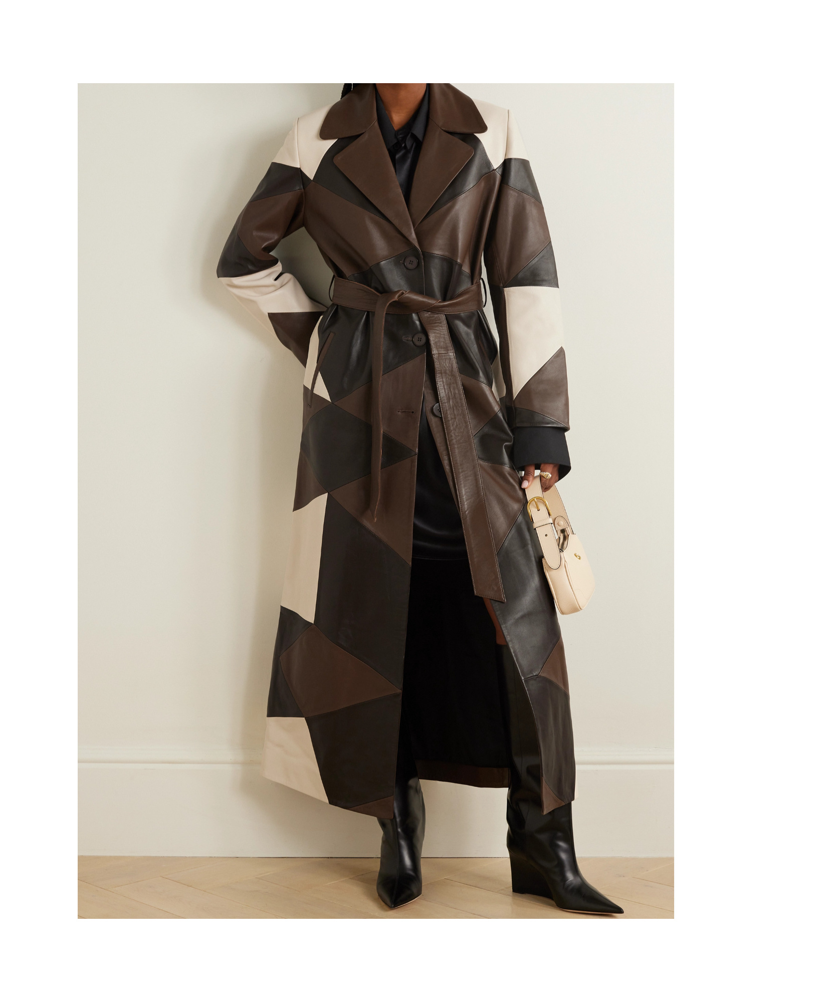 Nour Hammour Sonja With Belted Patchwork Trench Coat In Brown