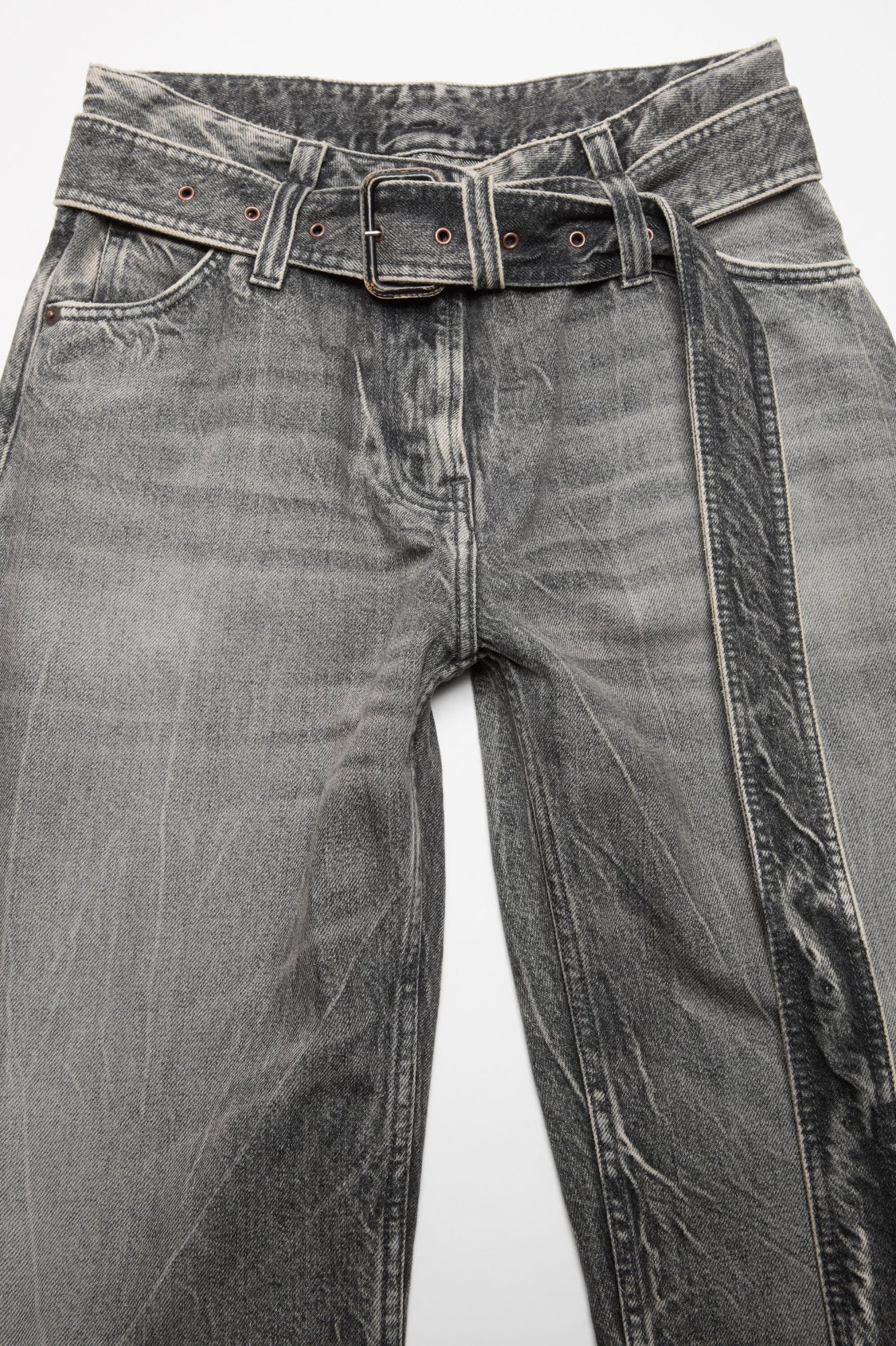 Acne Studios Womens Washed Black Belted Wide-leg Denim Jeans In Gray